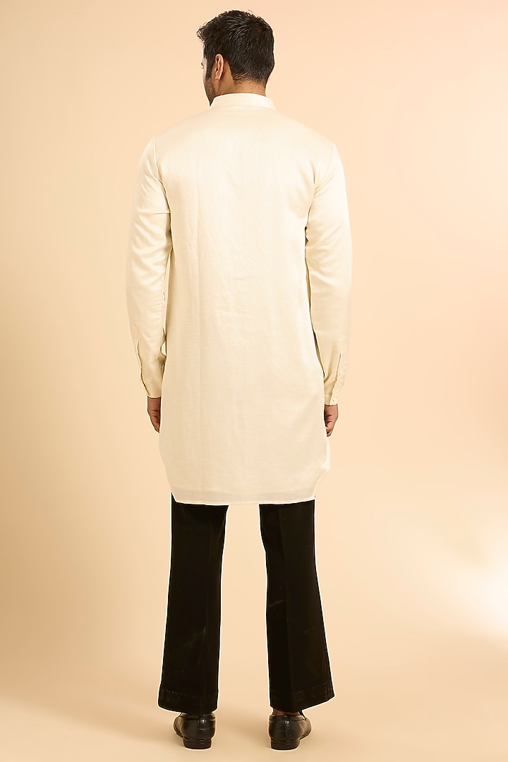 Vanilla-Colored Linen Satin Kurta by Kunal Rawal at Pernia's Pop Up Shop
