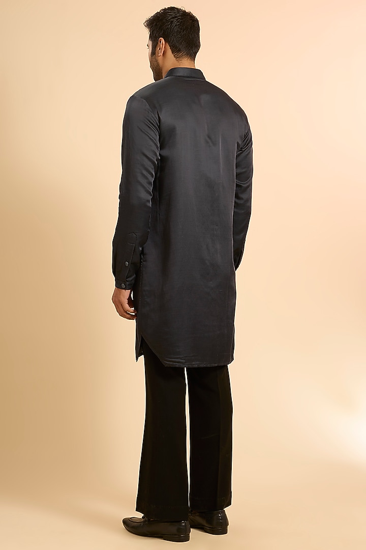 Charcoal Grey Linen Satin Kurta by Kunal Rawal at Pernia's Pop Up Shop