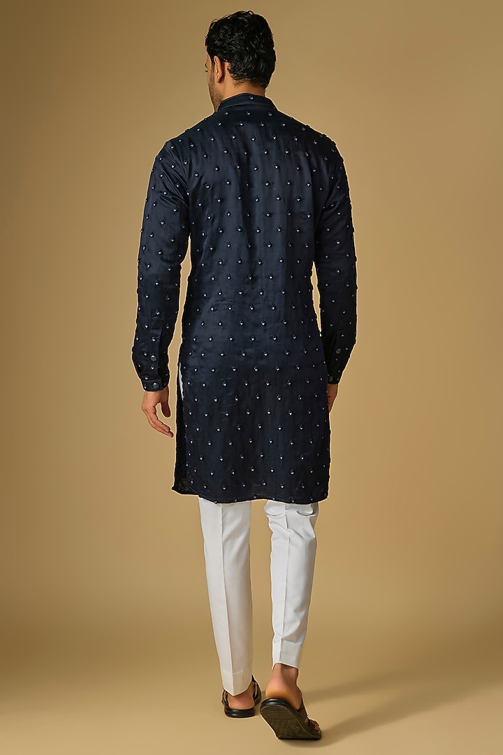 Navy Blue Viscose Kurta by Kunal Rawal at Pernia's Pop Up Shop
