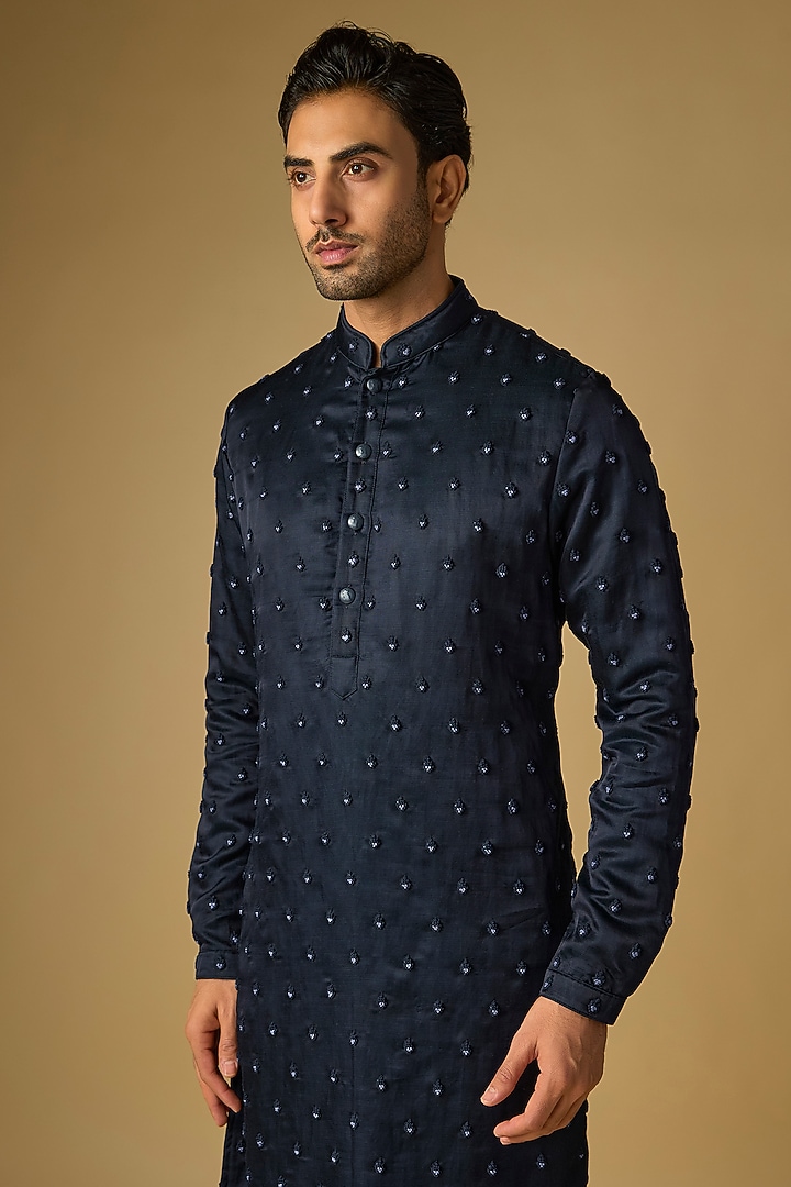 Navy Blue Viscose Kurta by Kunal Rawal at Pernia's Pop Up Shop