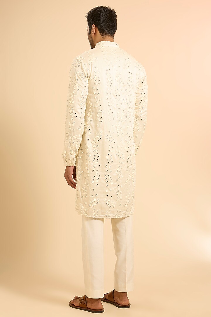 Vanilla-Colored Linen Satin Kurta by Kunal Rawal at Pernia's Pop Up Shop