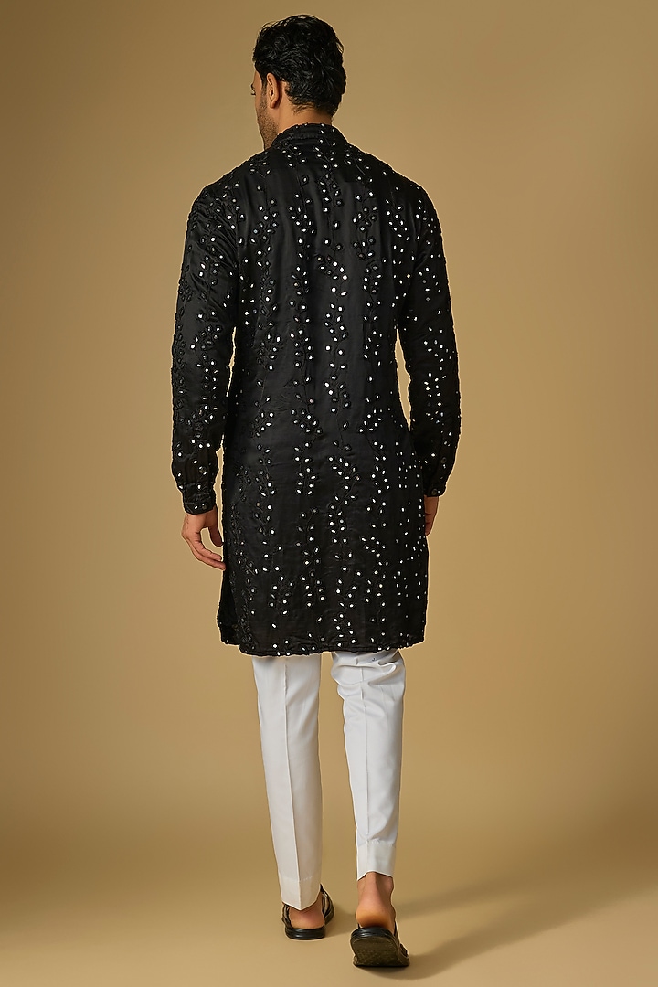 Black Linen Satin Kurta by Kunal Rawal at Pernia's Pop Up Shop