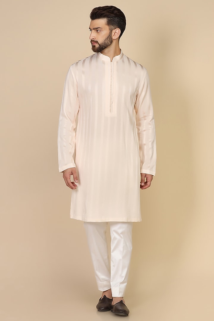 Peach Viscose Silk Multi-Colored Embroidered Bundi Set by Kushal's Men at Pernia's Pop Up Shop