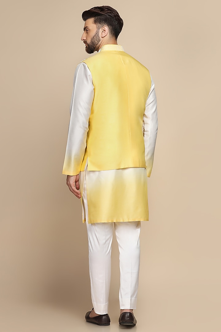 Yellow Viscose Silk Cutdana Embroidered Bundi Set by Kushal's Men at Pernia's Pop Up Shop