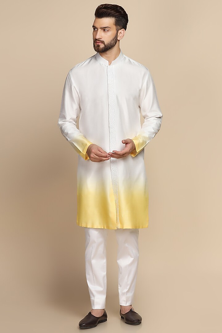Yellow Viscose Silk Cutdana Embroidered Bundi Set by Kushal's Men at Pernia's Pop Up Shop