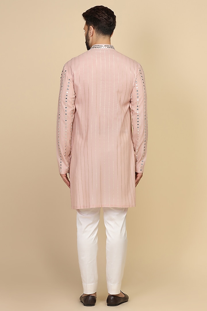 Dusty Pink Georgette Mirror Embroidered Kurta Set by Kushal's Men at Pernia's Pop Up Shop