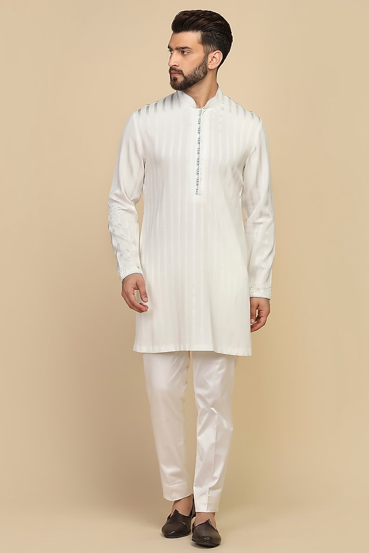 Powder Blue Poly Crepe Bead Embroidered Shrug Set by Kushal's Men at Pernia's Pop Up Shop