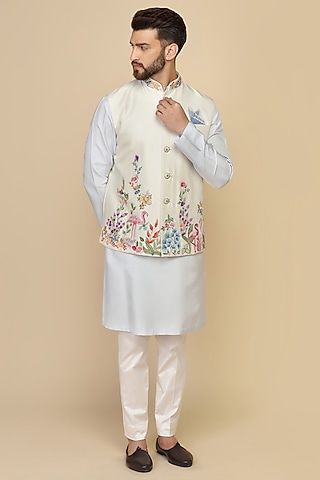 Peach Viscose Silk Thread Work Bundi Set by Kushal's Men