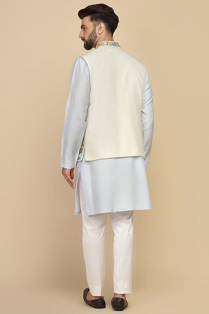 Peach Viscose Silk Thread Work Bundi Set by Kushal's Men at Pernia's Pop Up Shop