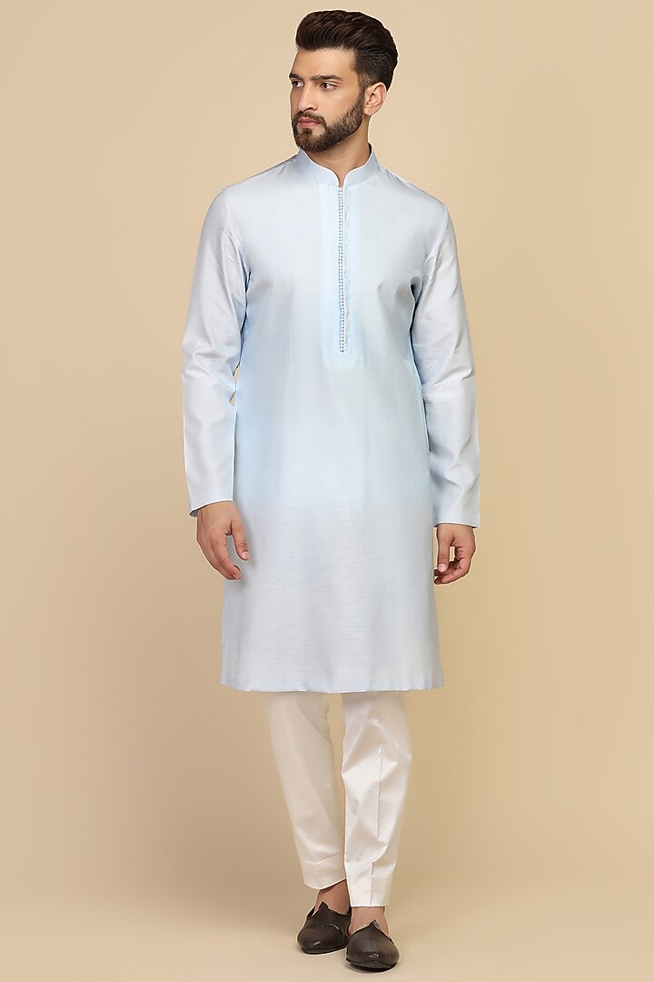 Peach Viscose Silk Thread Work Bundi Set by Kushal's Men at Pernia's Pop Up Shop