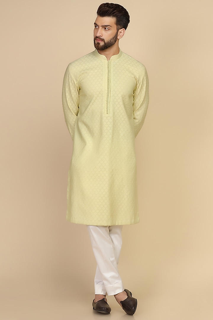 Powder Green Viscose Silk Sequins Embroidered Bundi Set by Kushal's Men at Pernia's Pop Up Shop
