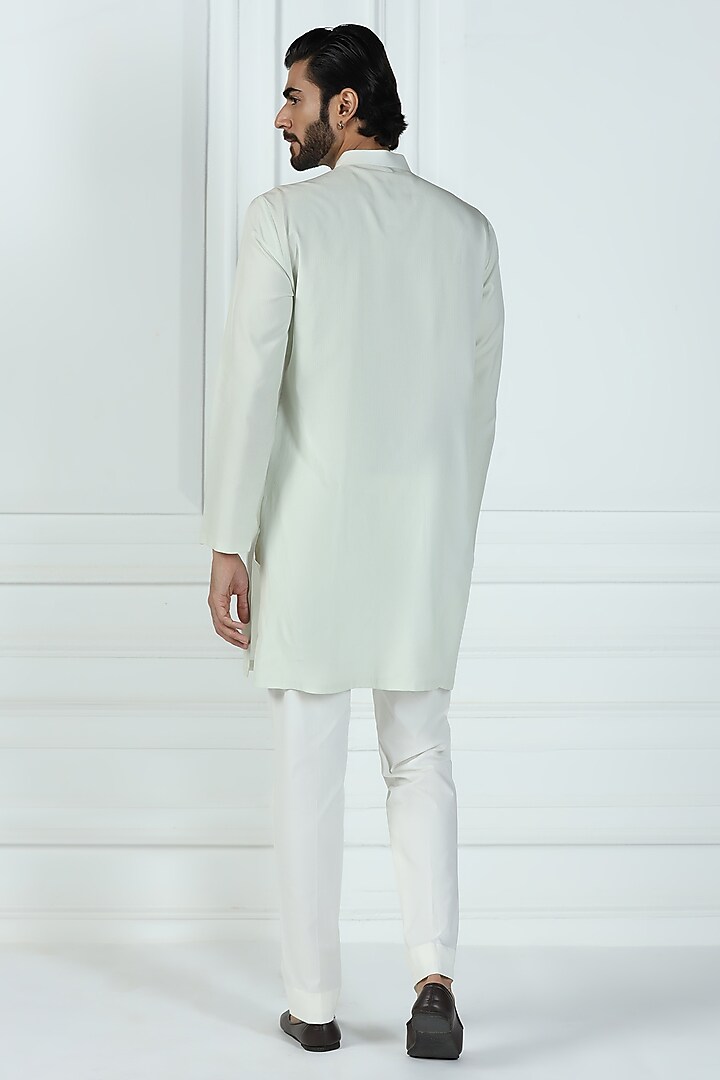 Misty Green Viscose Tabby Floral Printed & Hand Embroidered Kurta Set by Kushal's Men at Pernia's Pop Up Shop
