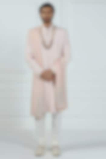 Pastel Pink Raw Silk Kashmiri Embroidered Groom Sherwani Set by Kushal's Men at Pernia's Pop Up Shop