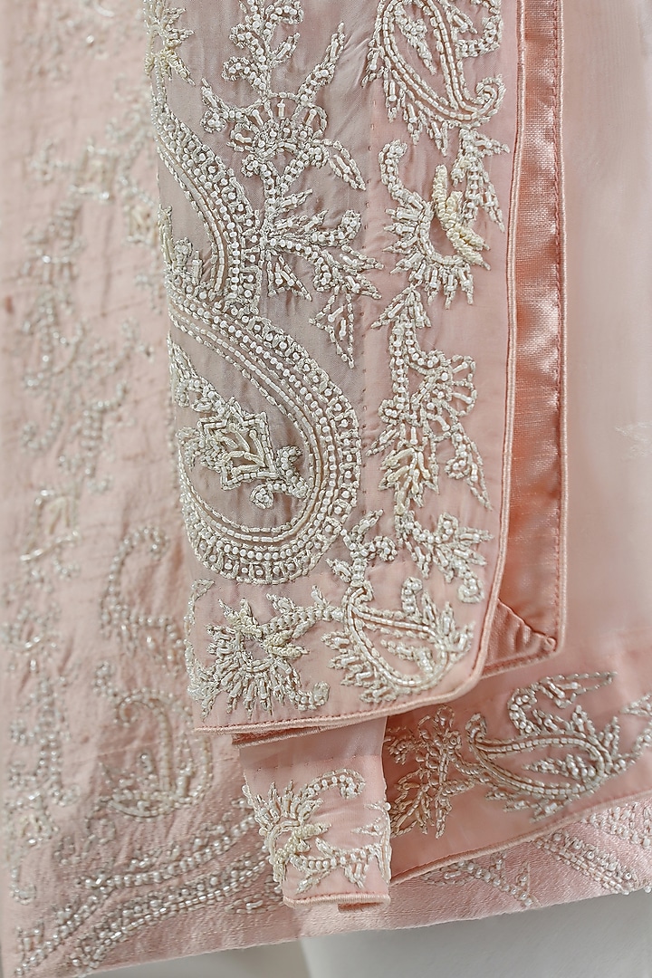 Pastel Pink Raw Silk Kashmiri Embroidered Groom Sherwani Set by Kushal's Men at Pernia's Pop Up Shop
