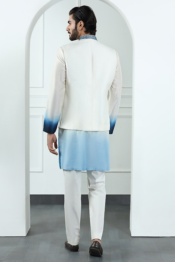Ivory Viscose Silk Hand Embroidered Nehru Jacket Set by Kushal's Men at Pernia's Pop Up Shop