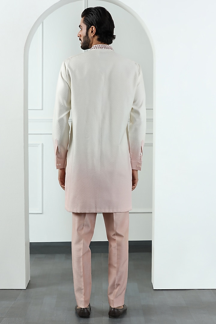 Dusty Pink Cotton Silk Mirror Embroidered Ombre-Dyed Kurta Set by Kushal's Men at Pernia's Pop Up Shop