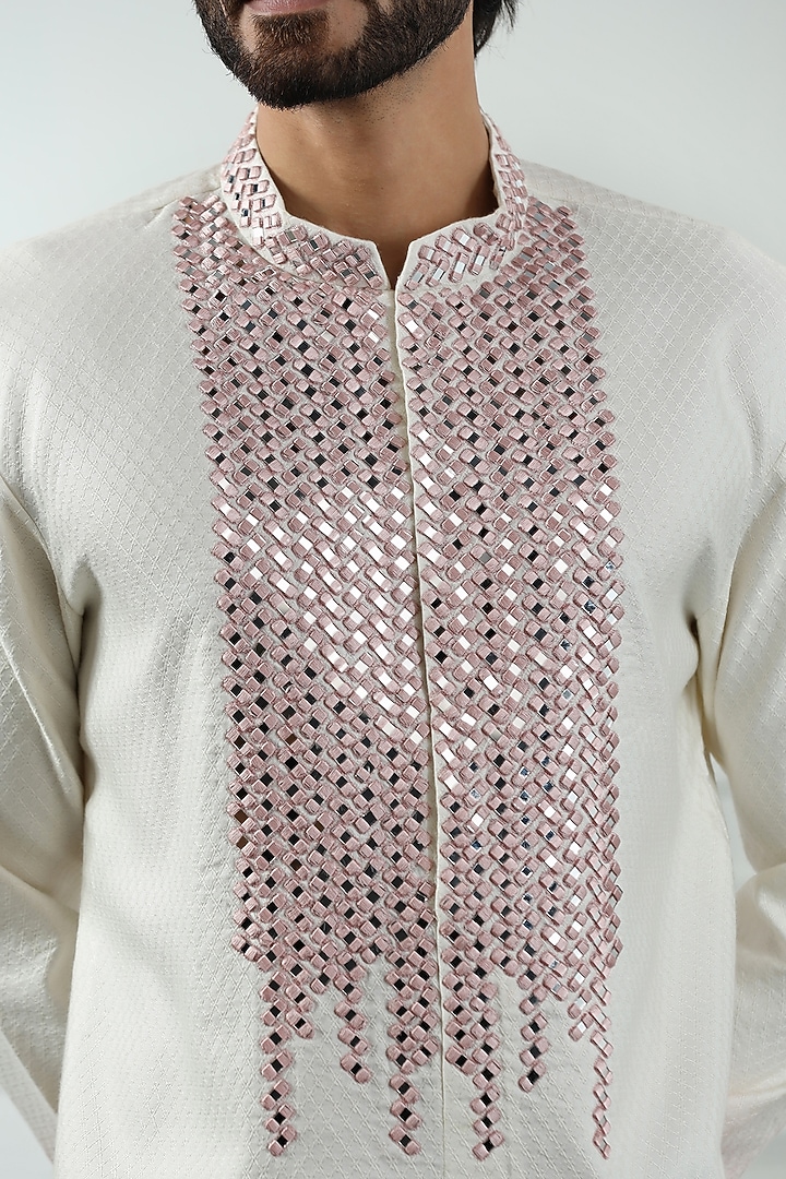 Dusty Pink Cotton Silk Mirror Embroidered Ombre-Dyed Kurta Set by Kushal's Men at Pernia's Pop Up Shop