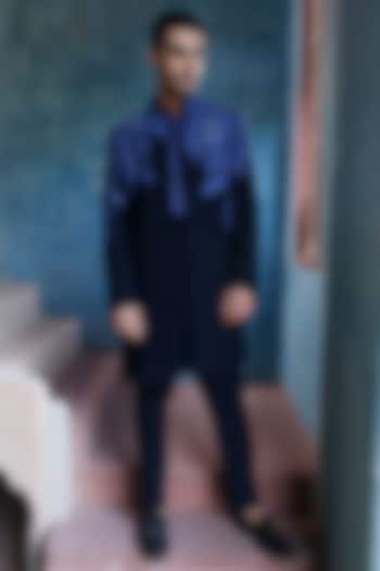 Midnight Blue Imported Crepe Dori Embellished Indo-Western Set by Kushal's Men at Pernia's Pop Up Shop