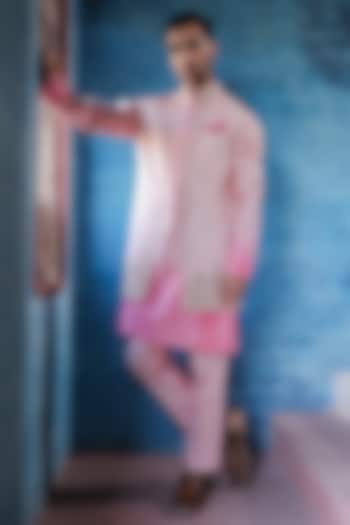 French Pink Georgette Rubber Printed Indo-Western Set by Kushal's Men at Pernia's Pop Up Shop