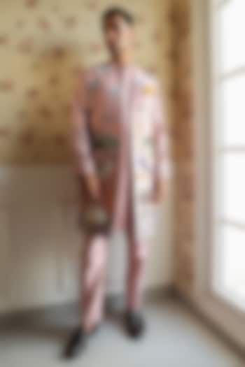 Peacock Pink Shimmer Silk Thread Embellished Indo-Western Set by Kushal's Men at Pernia's Pop Up Shop