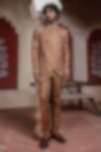 Sable Brown Zari Satin Beads Embellished Wedding Bandhgala Set by Kushal's Men at Pernia's Pop Up Shop