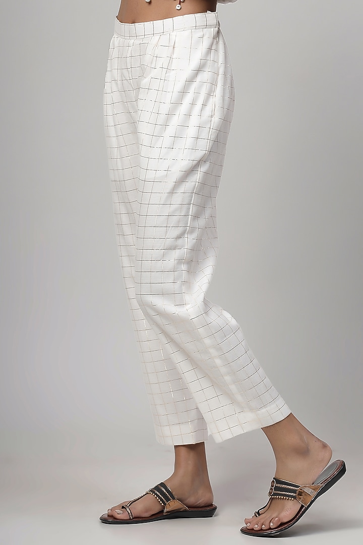 White Chanderi Embroidered Jacket Set by Kushani at Pernia's Pop Up Shop