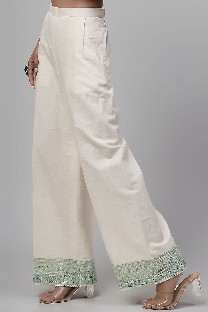 Light Beige Cotton Linen Embroidered Kurta Set by Kushani at Pernia's Pop Up Shop