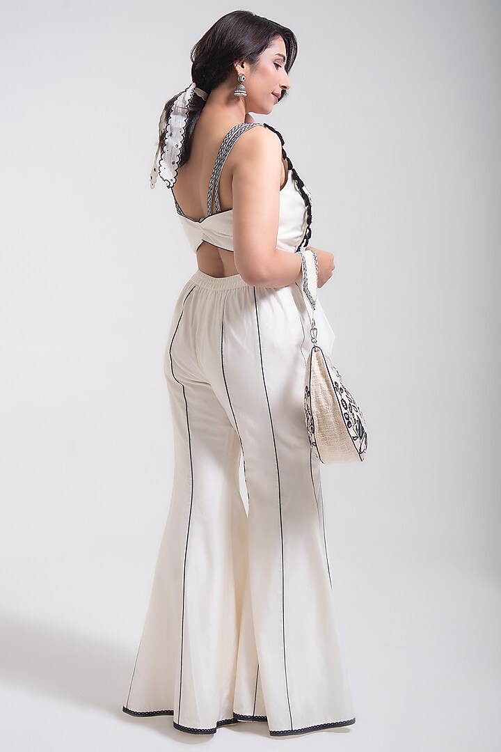 Porcelain White Chanderi Silk Applique Embroidered Co-Ord Set by Kushani at Pernia's Pop Up Shop