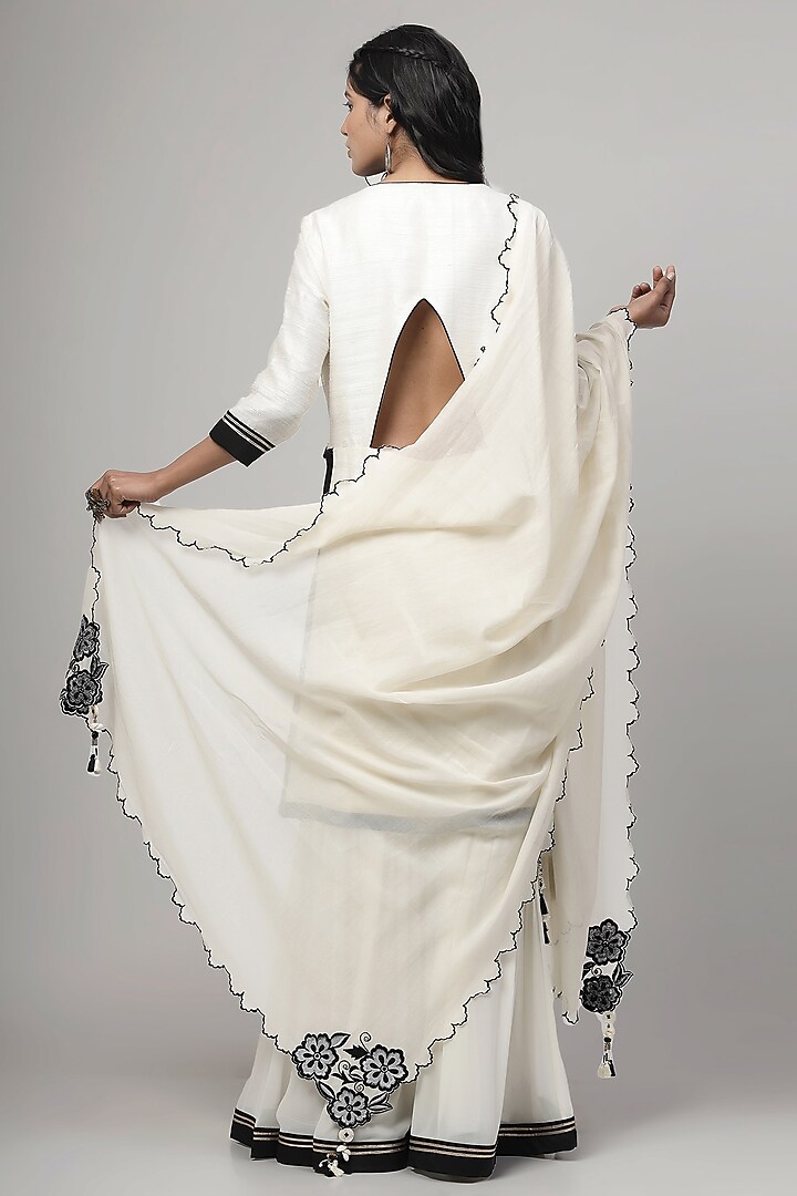 Porcelain White Georgette Applique Embroidered Gharara Set by Kushani at Pernia's Pop Up Shop