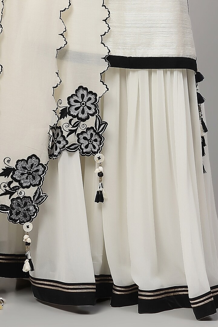 Porcelain White Georgette Applique Embroidered Gharara Set by Kushani at Pernia's Pop Up Shop