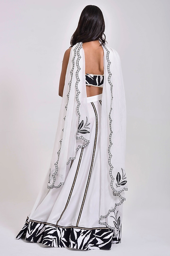 Porcelain White Cotton Silk Applique Embroidered Lehenga Set by Kushani at Pernia's Pop Up Shop