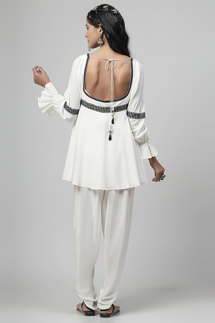 Porcelain White Chanderi Silk Applique Embroidered Co-Ord Set by Kushani at Pernia's Pop Up Shop