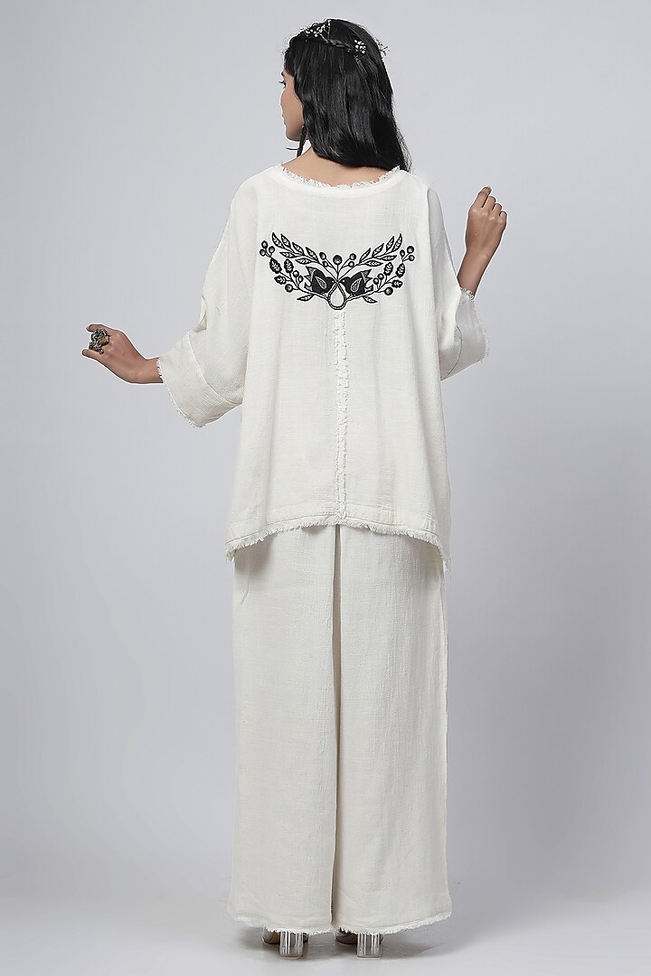Ivory Cotton Linen Floral Applique Embroidered Co-Ord Set by Kushani at Pernia's Pop Up Shop