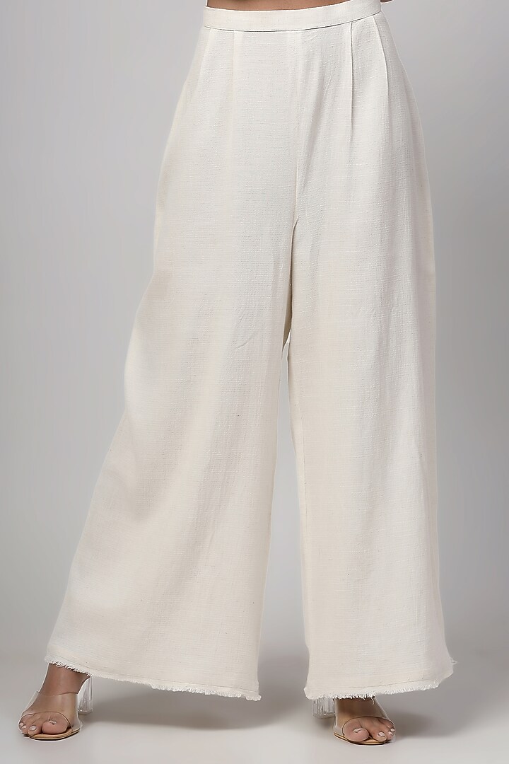 Ivory Cotton Linen Floral Applique Embroidered Co-Ord Set by Kushani at Pernia's Pop Up Shop