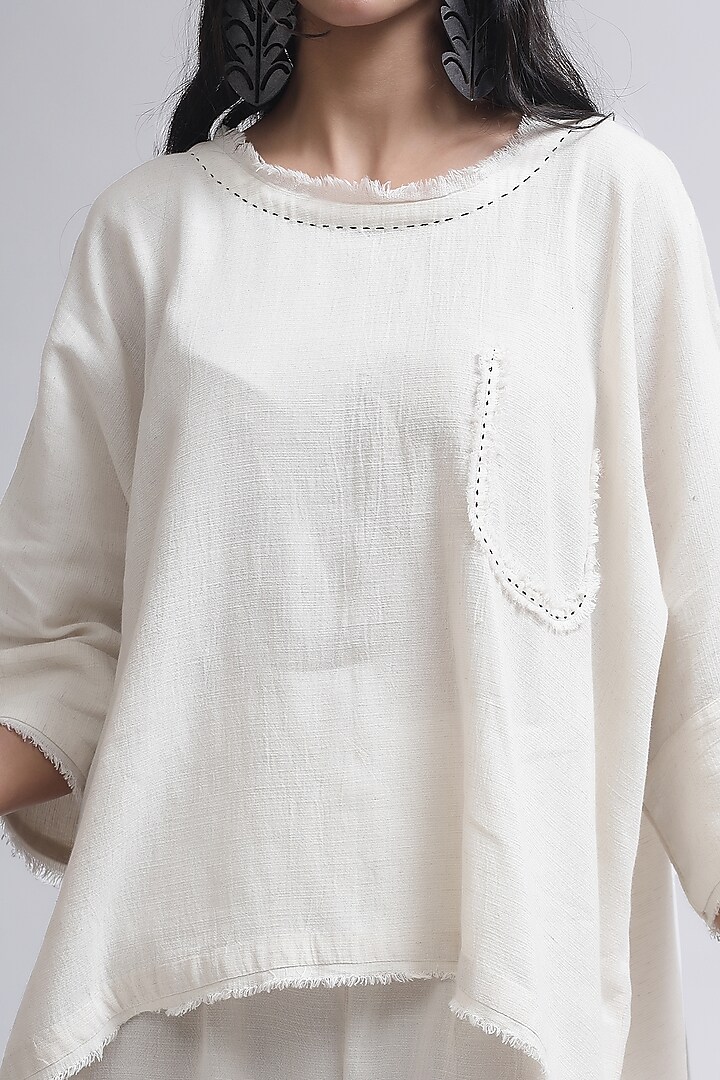 Ivory Cotton Linen Floral Applique Embroidered Co-Ord Set by Kushani at Pernia's Pop Up Shop