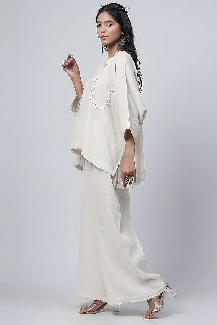 Ivory Cotton Linen Floral Applique Embroidered Co-Ord Set by Kushani at Pernia's Pop Up Shop
