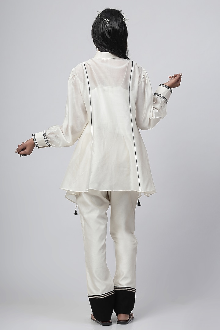 Porcelain White Chanderi Silk Applique Embroidered Co-Ord Set by Kushani at Pernia's Pop Up Shop