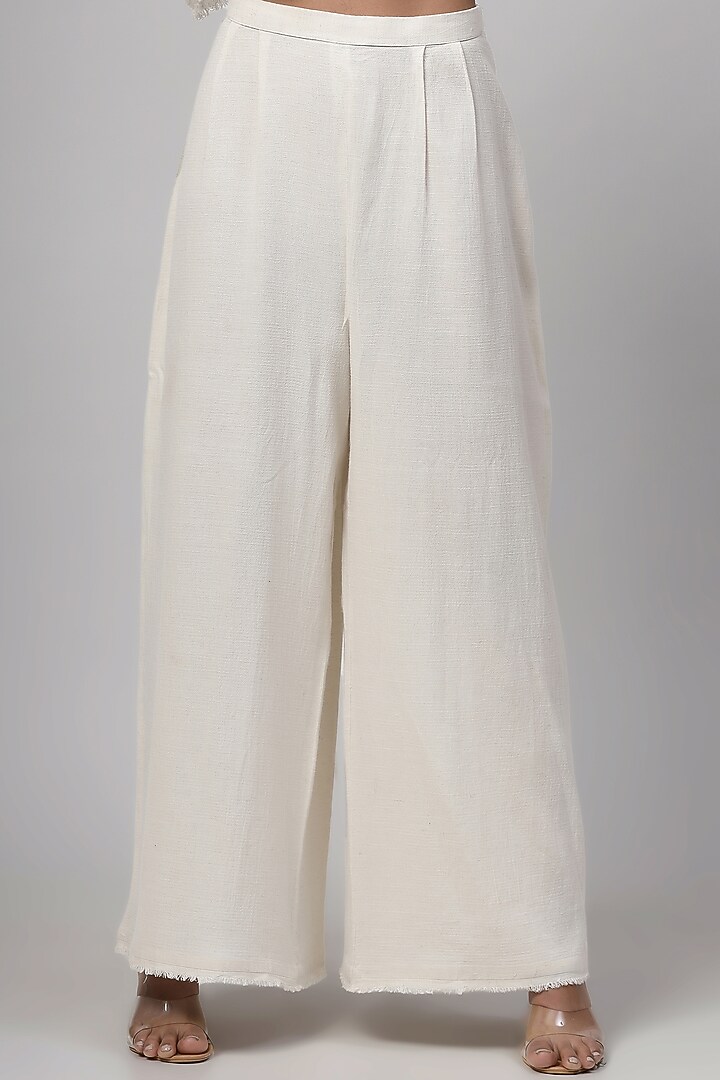 Ivory Cotton Linen Floral Applique Embroidered Co-Ord Set by Kushani at Pernia's Pop Up Shop