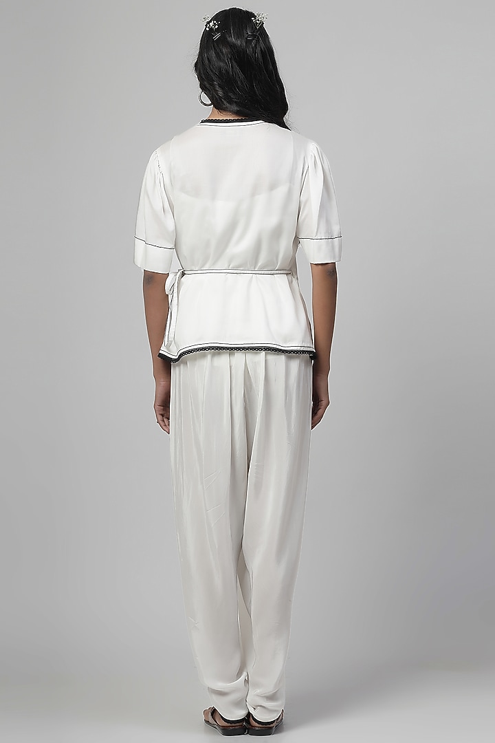 Porcelain White Chanderi Silk Applique Embroidered Co-Ord Set by Kushani at Pernia's Pop Up Shop