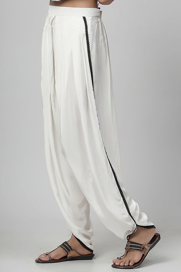 Porcelain White Chanderi Silk Applique Embroidered Co-Ord Set by Kushani at Pernia's Pop Up Shop