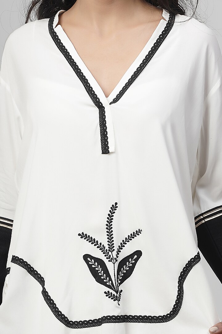 Porcelain White Chanderi Silk Applique Embroidered Co-Ord Set by Kushani at Pernia's Pop Up Shop