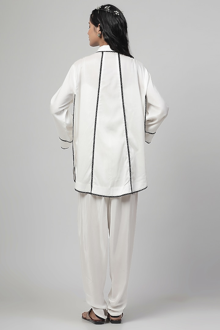 Porcelain White Chanderi Silk Applique Embroidered Co-Ord Set by Kushani at Pernia's Pop Up Shop