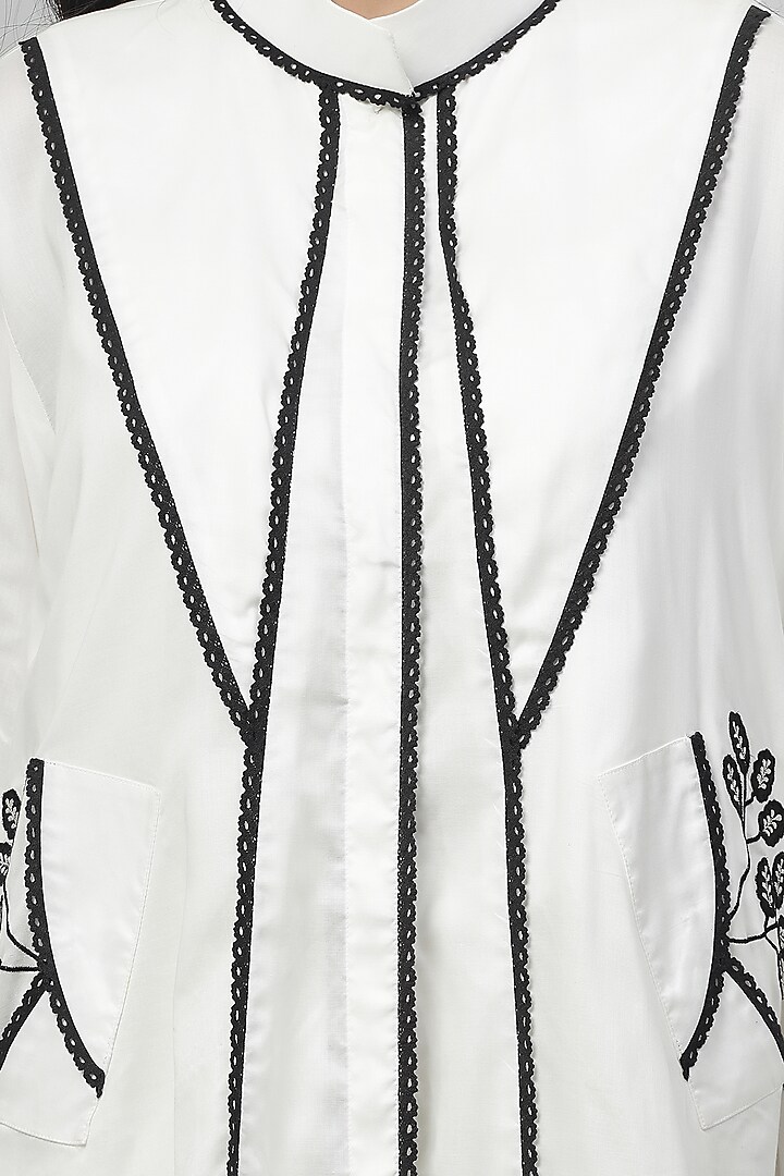 Porcelain White Chanderi Silk Applique Embroidered Co-Ord Set by Kushani at Pernia's Pop Up Shop