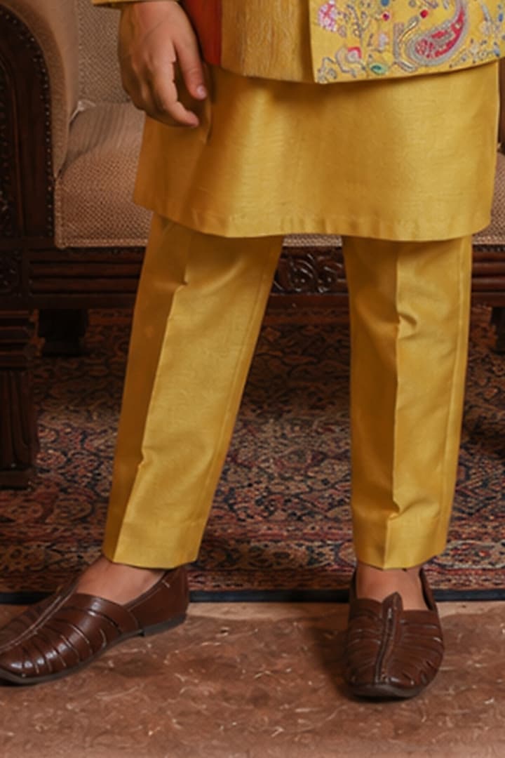 Tuscany Green Viscose Silk Beads Embellished Nehru Jacket Set For Boys by Kushal's Kids at Pernia's Pop Up Shop