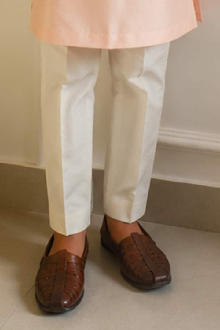 Peach Ombre Chanderi Thread Embellished Nehru Jacket Set For Boys by Kushal's Kids at Pernia's Pop Up Shop
