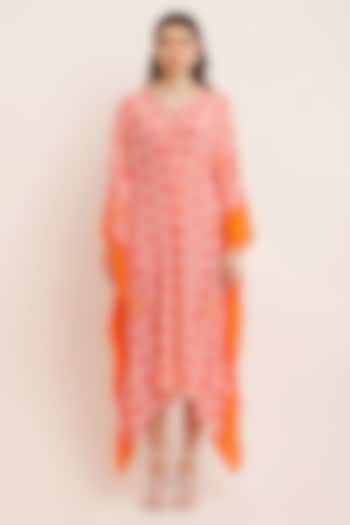 Orange Crepe Digital Printed & Sequins Embroidered Kaftan by KUSMI at Pernia's Pop Up Shop