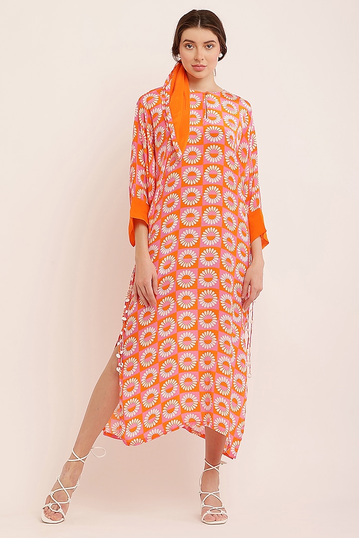 Orange Crepe Digital Printed Maxi Dress by KUSMI at Pernia's Pop Up Shop