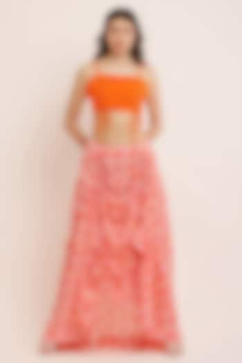 Orange Crepe Digital Printed Gathered Skirt Set by KUSMI at Pernia's Pop Up Shop