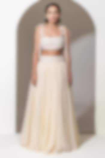 Ivory Organza Embroidered Flared Skirt by KUSMI at Pernia's Pop Up Shop