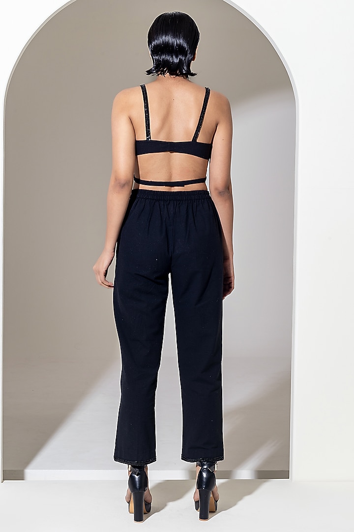 Black Handwoven Cotton Sequins Embroidered Bralette by KUSMI at Pernia's Pop Up Shop